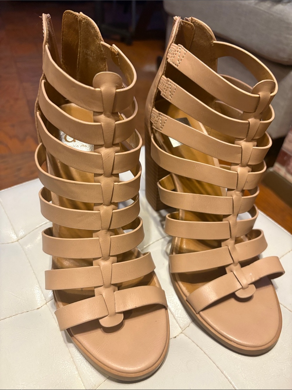 Dolce Vita Beige Strappy High Heel Gladiator Sandals